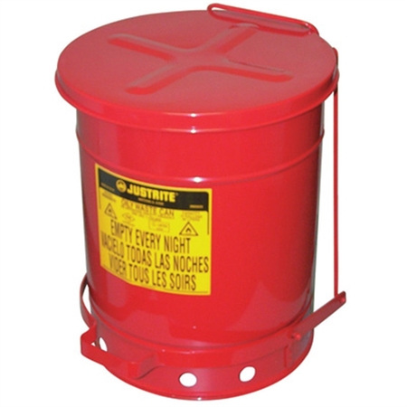 JUSTRITE 10 Gallon Oily Waste Can with Foot-Operated Self-Closing Cover 9300